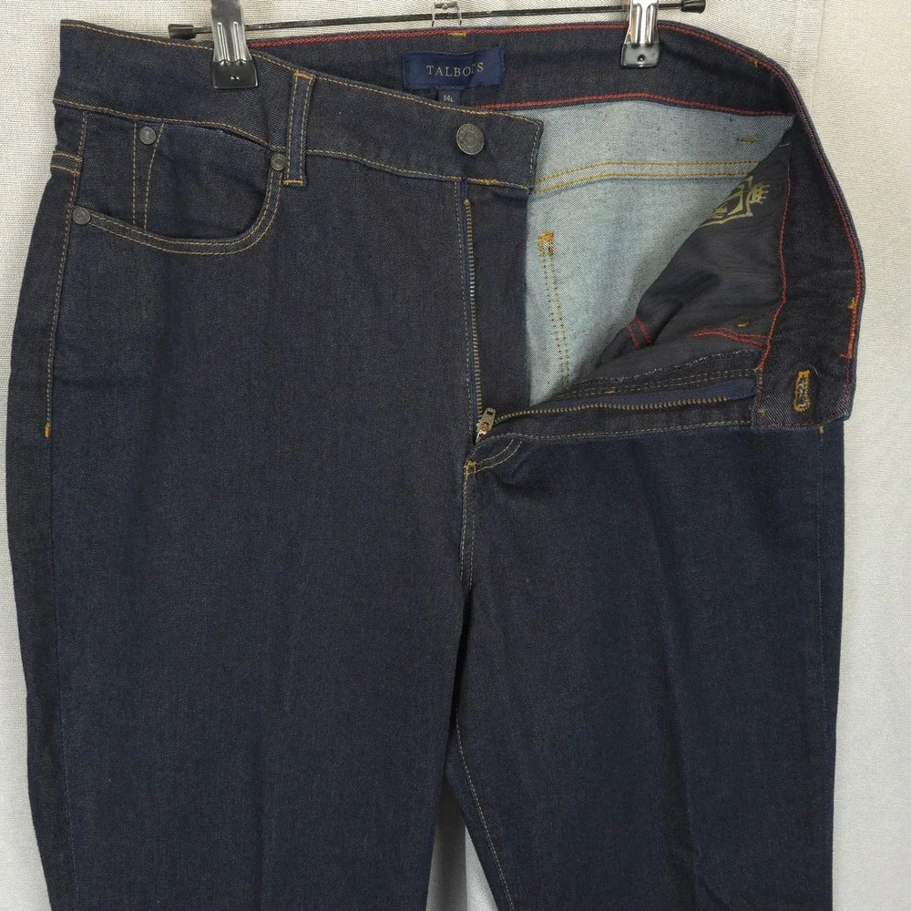 Talbots Dark Wash Blue Denim‎ Jeans Slimming Women 14L Comfort Stretch 5 Pocket